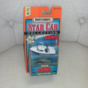 NIB 90s Matchbox Star Car Collection 1997 JAWS Amity Police Boat with Shark NEW
